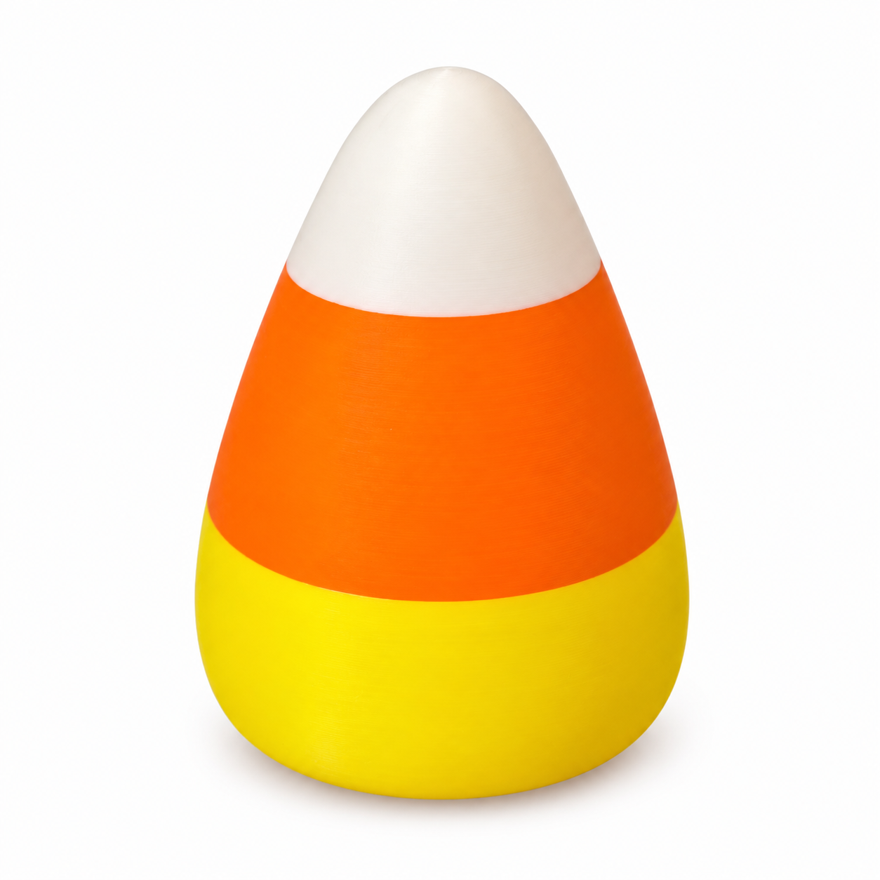 A candy corn shaped light on a white background.